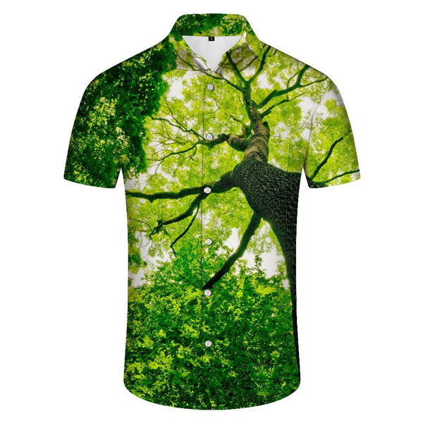 
Trendy Natural Blue Tree Shirt Summer New Men's Casual Lapel Shirt 3D Printing Streetwear Fashion
                