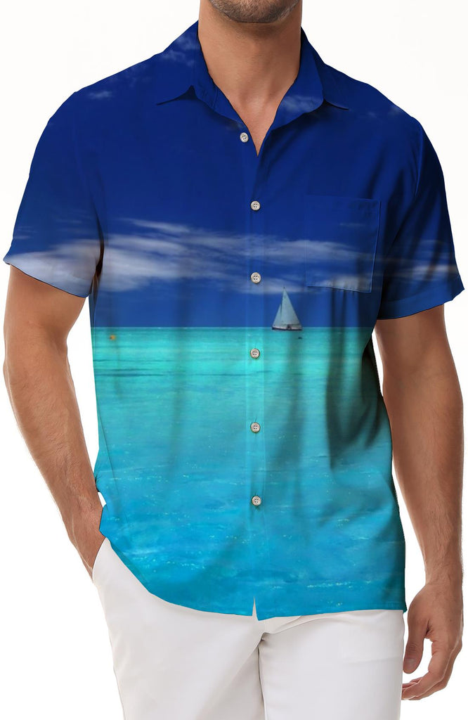 Ocean Blue Men's Casual Shirt Short Sleeve Regular Fit Fashion Camping Beach Shirt Tops