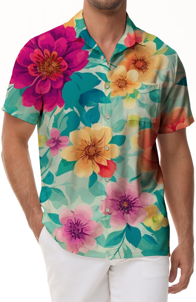 Floral men's casual loose simple style summer beach tropical short sleeve button down shirt short sleeve