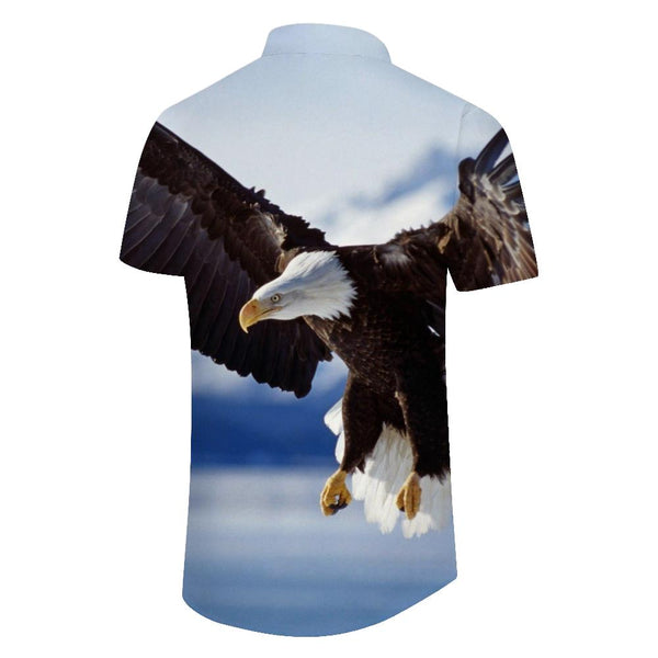 
Snow Mountain Bald Eagle Men's Cuban Shirt Short Sleeve Button-Down Beach Shirt Casual Four Seasons Print Pattern
                