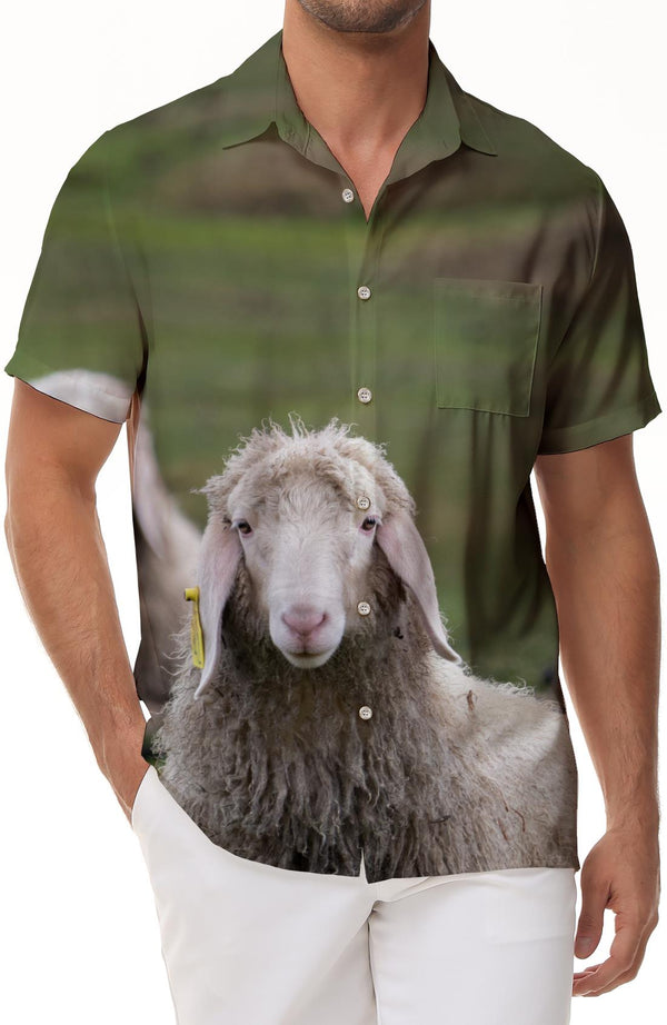 Skinny Sheep Trend Comfortable Breathable Short Sleeve Button Hawaiian Shirt Summer Leisure Beach Lined Short Sleeve