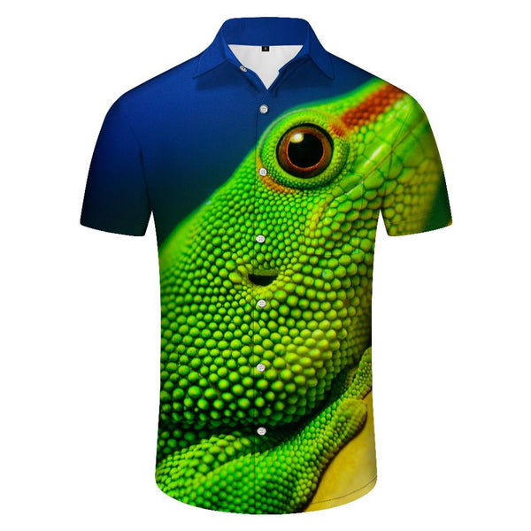 
Green cute frog daily men's casual shirt short sleeve Hawaiian shirt regular style shirt lapel
                