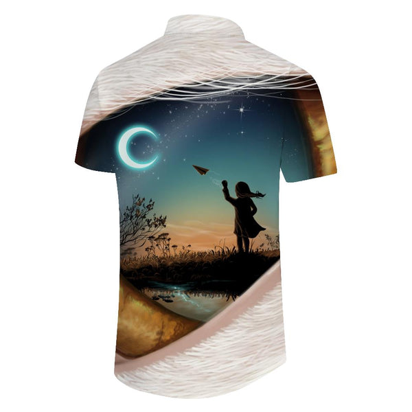 
Cartoon pupil galaxy little girl back 3d digital printing hot four seasons Hawaiian button lapel men's casual loose street short-sleeved shirt
                