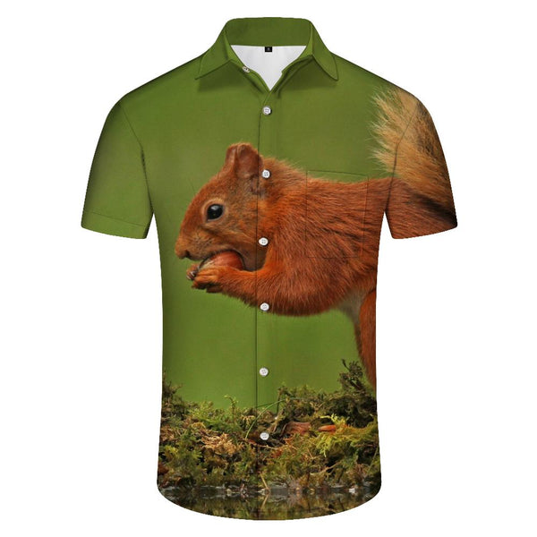 
Squirrel eating chestnuts men's printed short-sleeved Hawaiian shirt classic summer beach shirt regular fit
                