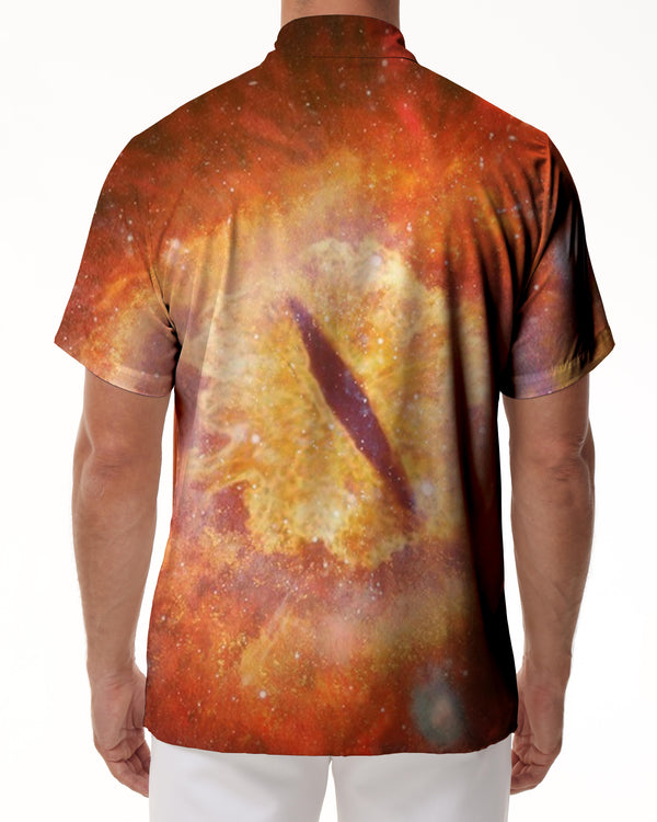 
Dragon pupil orange abstract men's casual loose summer breeze short-sleeved shirt Hawaiian button pocket short-sleeved shirt lapel
                