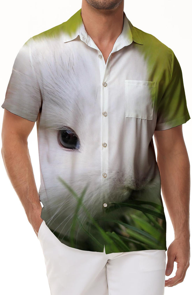 Snow White Rabbit Short Sleeve Shirt Fashion Casual 3D Digital Printing Short Sleeve Men's Plaid Shirt Short Sleeve Button