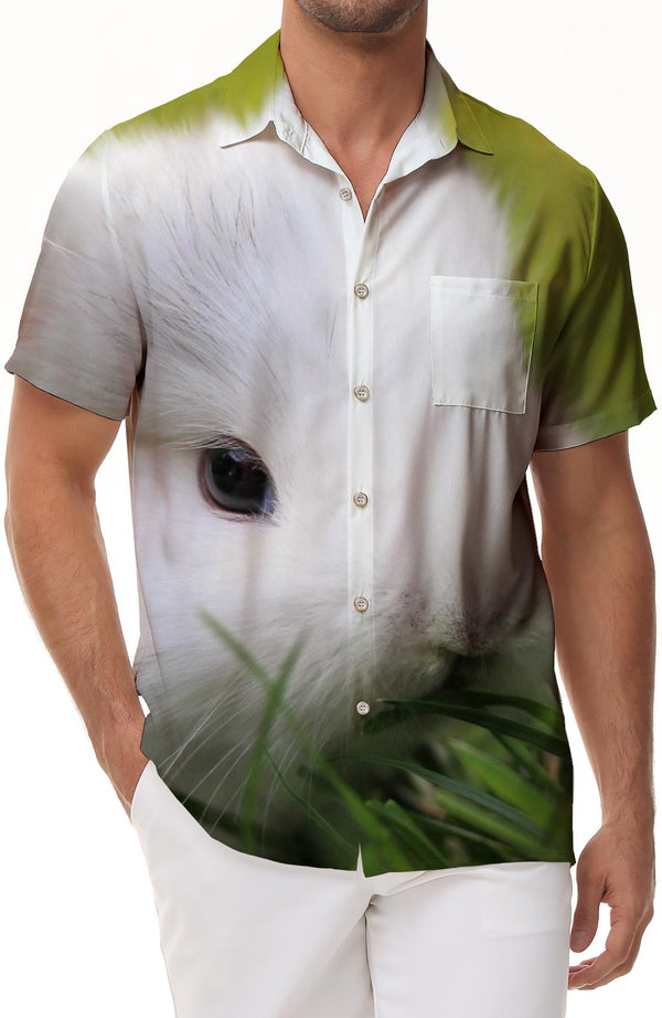 Snow White Rabbit Short Sleeve Shirt Fashion Casual 3D Digital Printing Short Sleeve Men's Plaid Shirt Short Sleeve Button