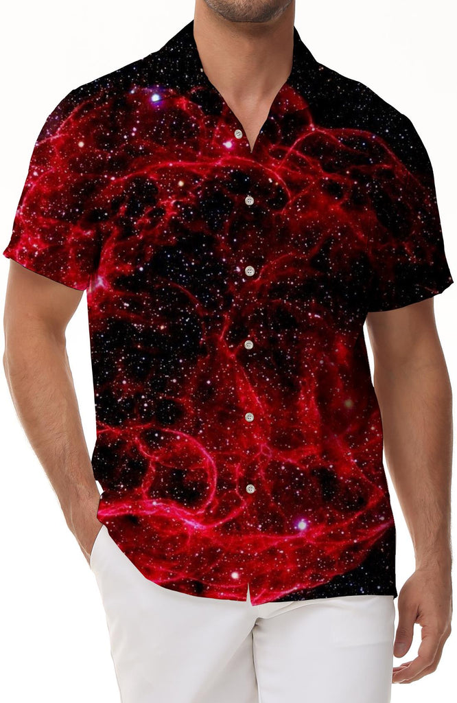 Art Galaxy Space Casual Men's Street Loose Daily Travel Beach Hawaiian Button Lapel Fashion Pocket Tops