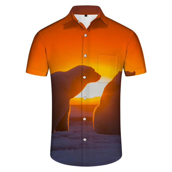 
Sunset Fun Polar Bear Men's Vintage Shirt Short Sleeve Button Hawaiian Shirt Casual Vacation Beach Summer
                