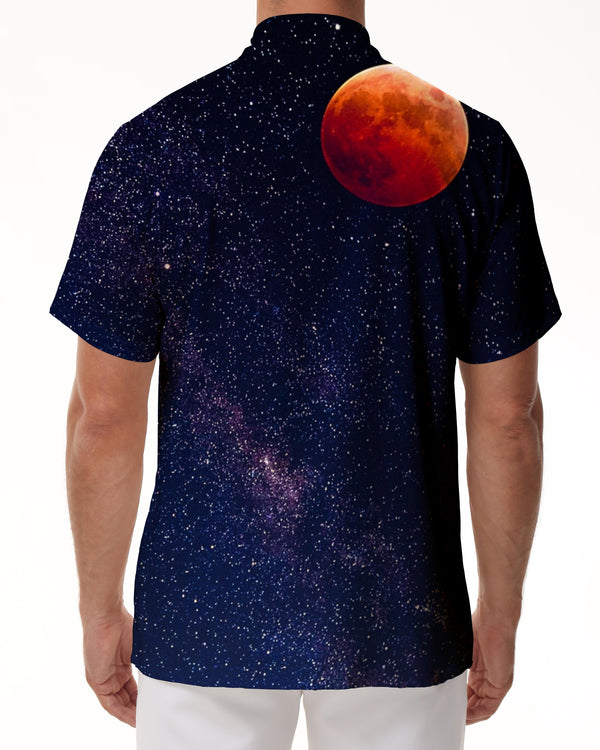 
Night galaxy beauty fashion style men's casual loose retro short-sleeved shirt Hawaiian shirt lapel short-sleeved shirt button
                