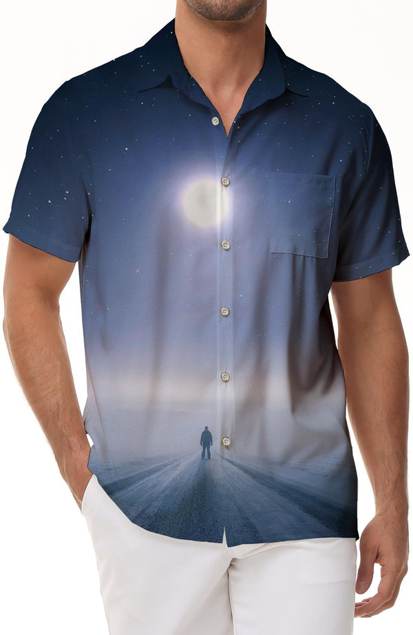 Men's Galaxy Astronomy Hawaiian Shirt Blue Sky Stars Button Short Sleeve Shirt 3D Digital Print Beach Shirt Infinite Road