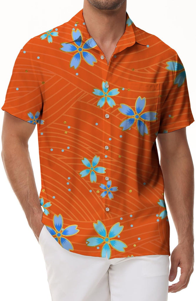Fashionable tropical four seasons summer men's casual loose short-sleeved shirt vacation beach seaside Hawaiian top regular style