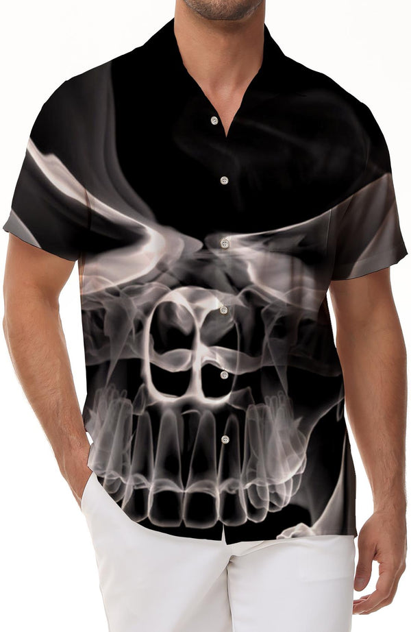 Loose Lapel Button Down Short Sleeve Hawaiian Shirt Men Vintage Horror Skull 3D Print Shirt Gothic Skull Print Beach Shirt Street Style Tops