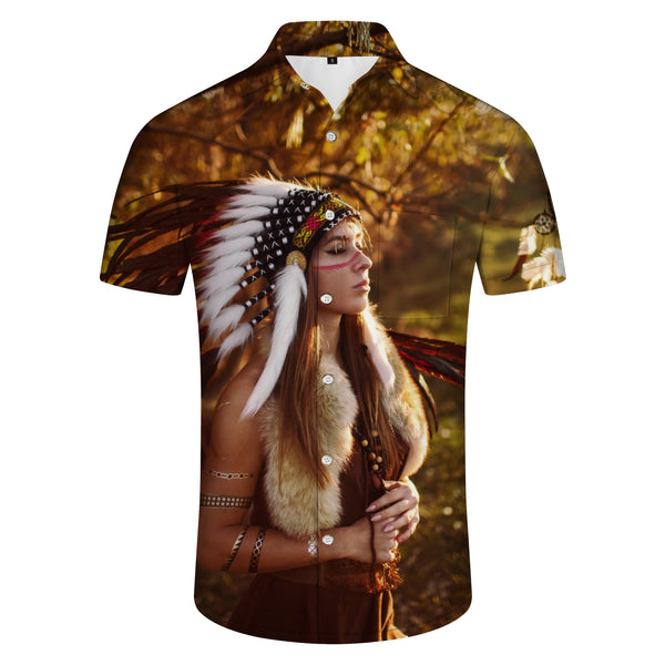 
Native American The Old Chief Mens Cuban Collar Shirt Casual Button Down Shirt Short Sleeve Vacation Beach
                