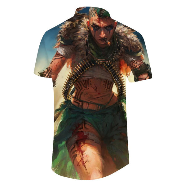 
American Indian Warrior Hawaiian Tropical Summer Shirt Men's Short Sleeve Casual Sports Top
                