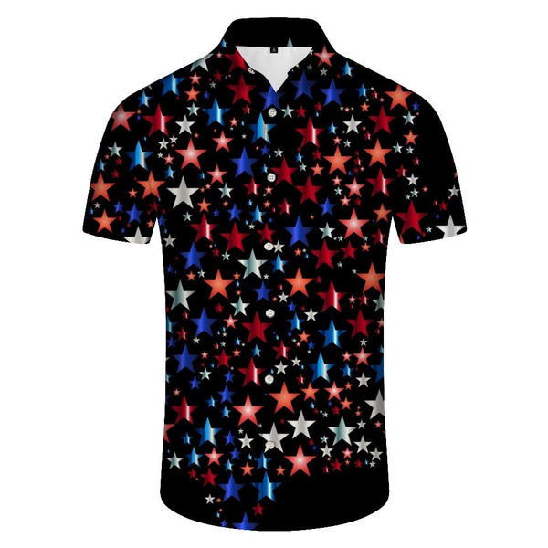 
Five-pointed star colored men's Hawaiian shirt American flag print short sleeve tropical beach shirt vacation shirt
                
