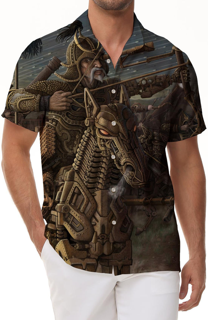 Samurai Warrior Hawaiian Shirt Men's Samurai Universal Armor Men's Hawaiian Button Short Sleeve