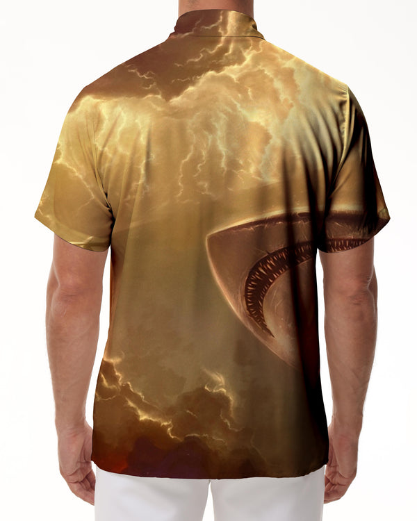 
Gold Ocean Shark Hawaiian Button Pocket Lapel Fashion Short Sleeve Shirt Men Cool Casual Loose Style
                
