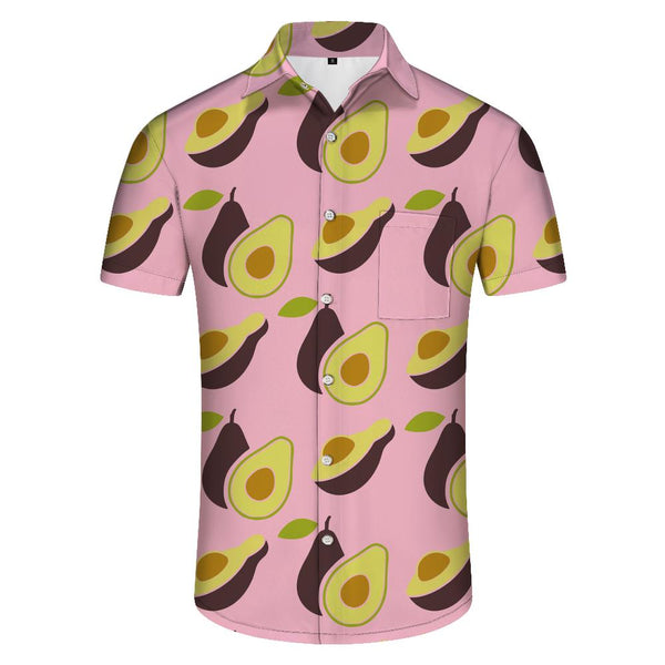 
Summer avocado print Hawaiian shirt button down lapel men's everyday street style tops
                