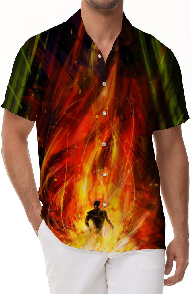 Men's Loose Flame Shirt Hawaiian Casual Short Sleeve Shirt Pattern Button Top