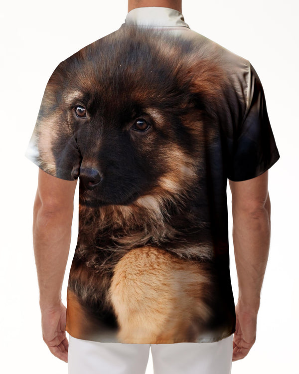 
German Shepherd Puppy Hawaii Casual Outdoor Travel Simple and Versatile Men's Button Lapel Short Sleeve
                