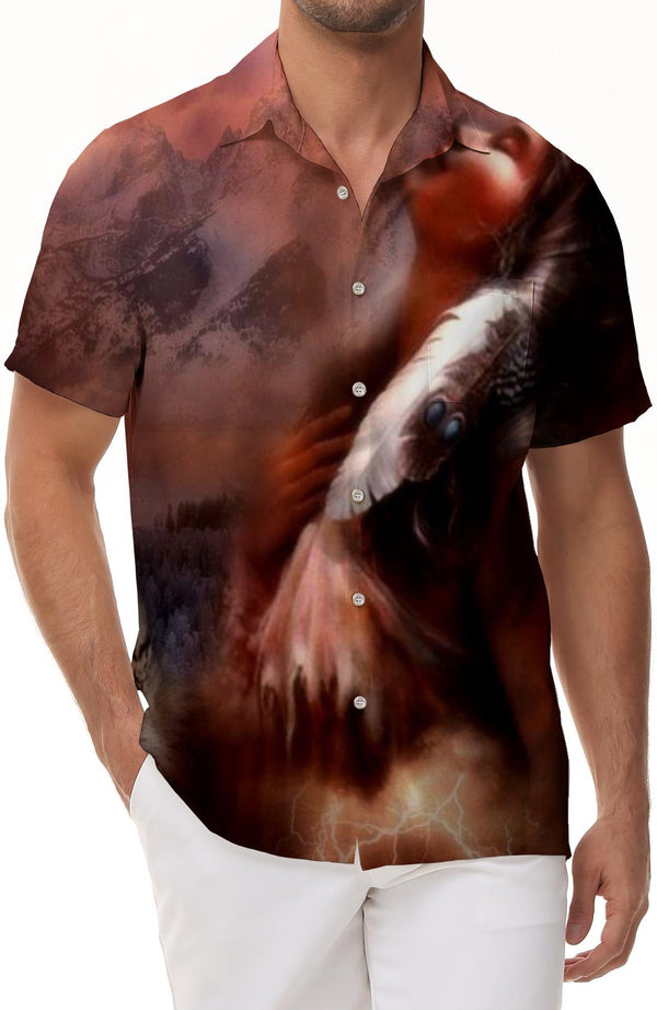 Vintage elegant art painting men's Hawaiian shirt casual button down short sleeve top summer short sleeve