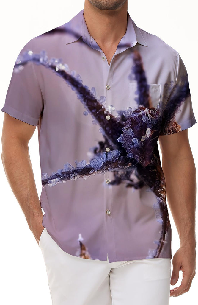 Snow Plant Men's Short Sleeve Button Hawaiian Shirt 3D Printed Fashion Lapel Top Casual Daily