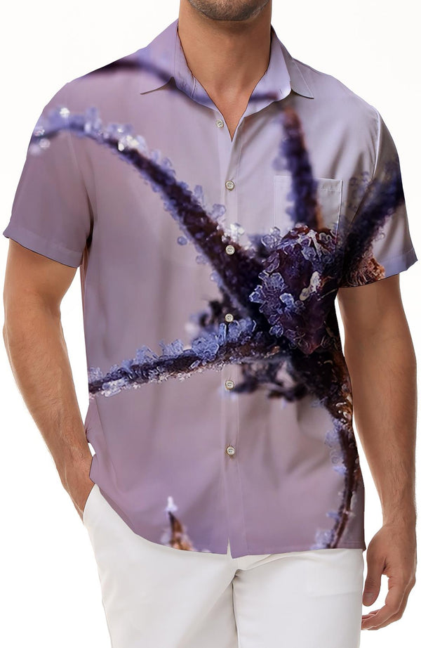 Snow Plant Men's Short Sleeve Button Hawaiian Shirt 3D Printed Fashion Lapel Top Casual Daily