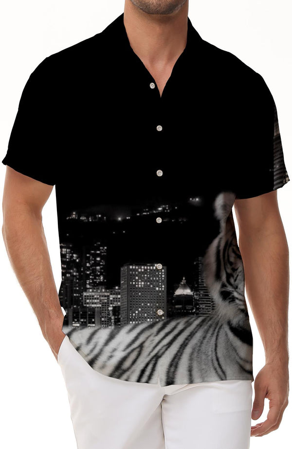 
Black Night Animal Shirt Tropical Hawaiian Vacation Beach Clothing Men's Daily Street Short Sleeve 3D Digital Printing Pattern
                