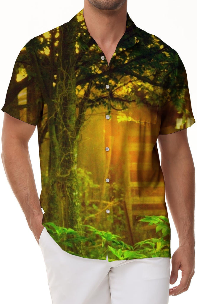 Daily simple style casual travel tops 3d digital printing Hawaiian button-down lapel short sleeves for men