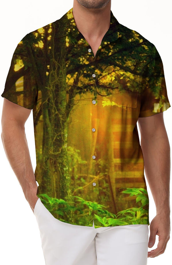 Daily simple style casual travel tops 3d digital printing Hawaiian button-down lapel short sleeves for men