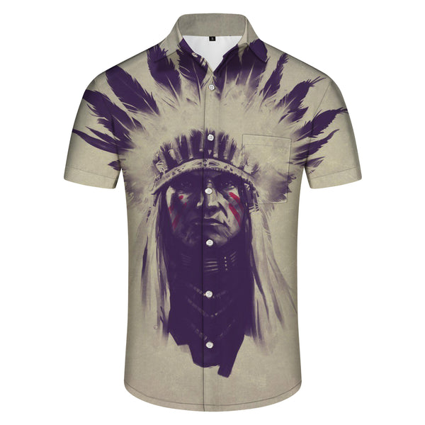
Native American Indian Men's Cuban Collar Shirt Casual Button Shirt Short Sleeve Vacation Beach
                