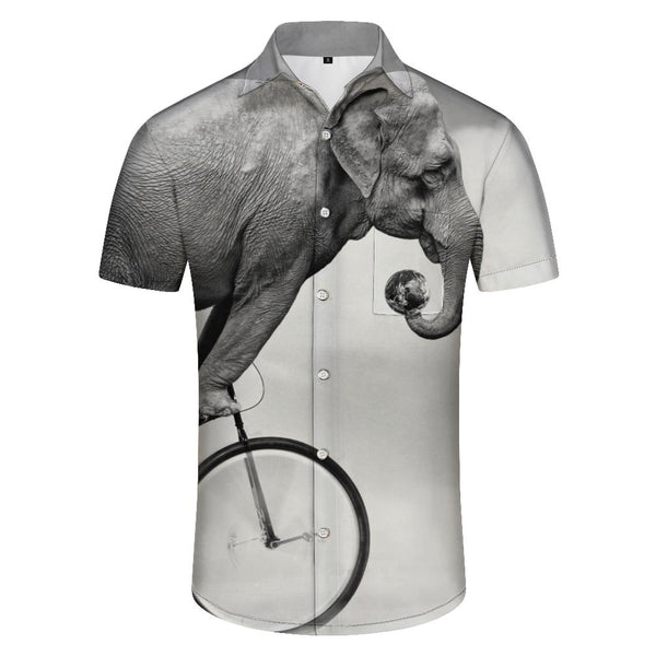 
Amusement Park Bike Show Elephant Short Sleeve Button-Down Beach Shirt Men's Ocean Tropical Hawaiian Short Sleeve Shirt Black and White
                