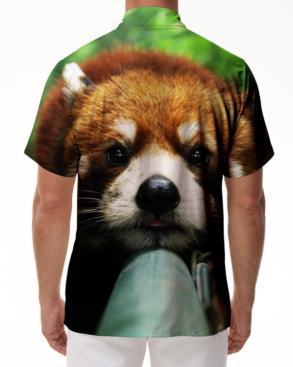 
Men's summer shirt short-sleeved red panda pattern tree short-sleeved shirt comfortable shirt button pocket short-sleeved shirt lapel casual simple fashion four seasons
                