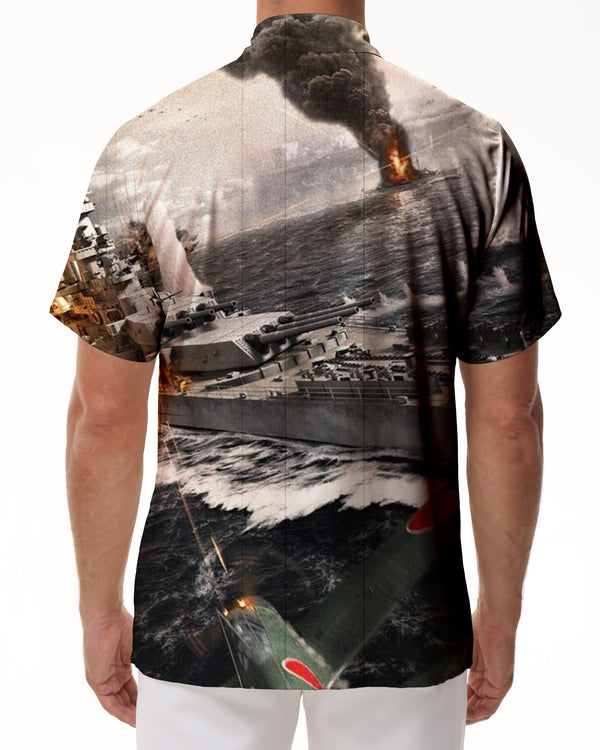 
Sea Aircraft Carrier Hawaiian Shirt Men's Vintage Short Sleeve Casual Shirt Button Collar Beachwear
                