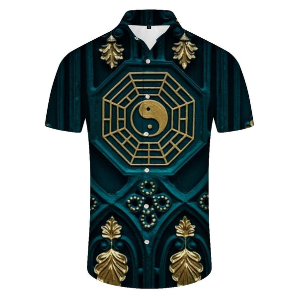 
Ethnic Chinese Ying Yang Flower Men Short Sleeve Button Down Casual Shirts Summer Beach Tops
                