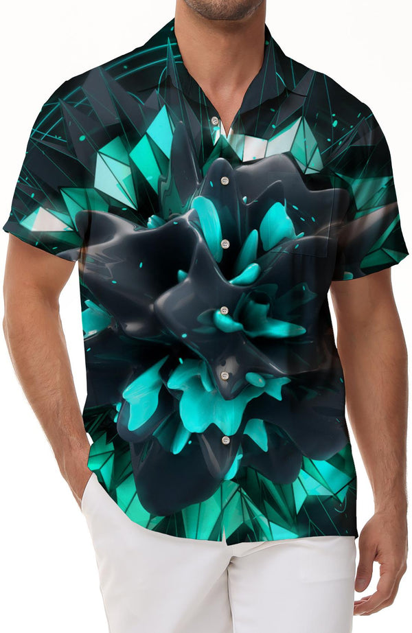 Abstract Personalized Art Flowers Fashion Print Button Pattern Hawaiian Shirt Men's 3D Printed Short Sleeve Shirt