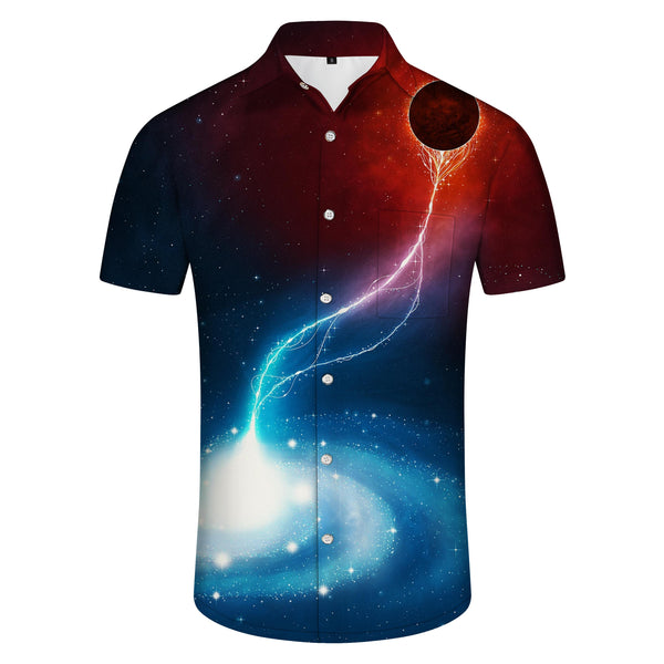 
Blue and red fantasy fashion holiday beach short-sleeved men's loose top tropical Hawaiian lapel short-sleeved regular style
                