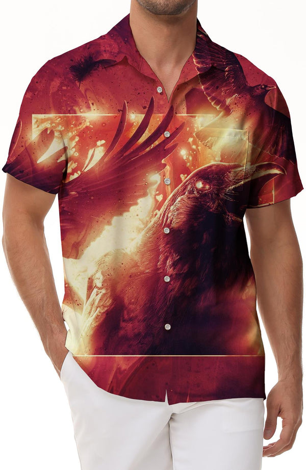 Fired Angry Condor Men's Hawaiian Shirt Short Sleeve Button Down Casual Shirt Perfect for Summer Beach