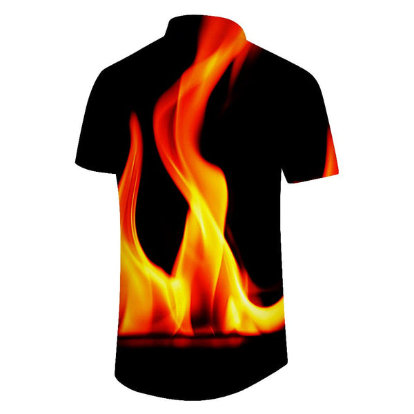 
Black flame fashion street print pattern daily casual short-sleeved tops outdoor daily vacation beach clothing
                