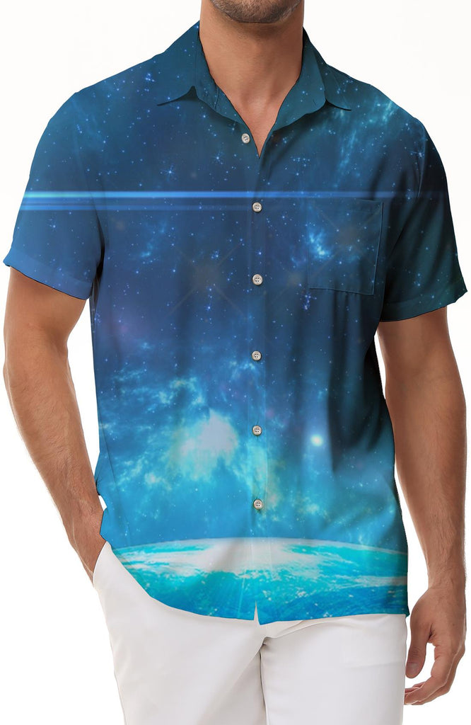 Blue Universe Men's Street Rap Short Sleeve Casual Shirt Tropical Four Seasons Beach Shirt Hawaii Men's Short Sleeve Starry Sky