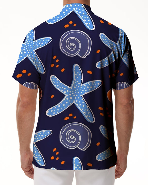 
Starfish Hawaiian Shirt Casual Short Sleeve Button Shirt for Men with Pockets and Lapel
                