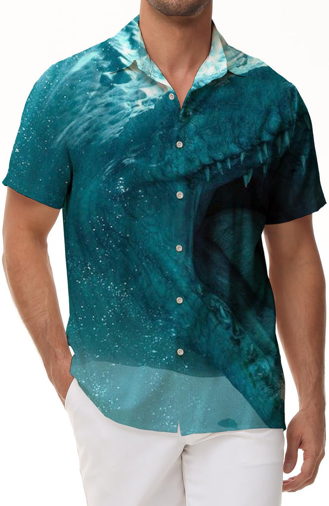 Animal Hawaiian Shirt Starry Sky Giant Crocodile Tropical Short Sleeve Button-Up Beach Shirt