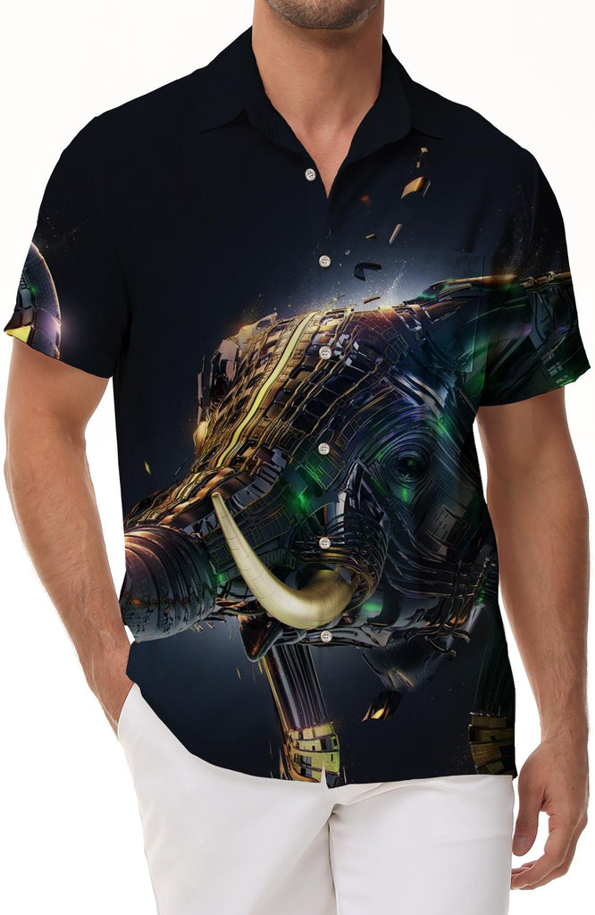 Cool 3D Printed Pattern African Wildlife Elephant Men's Short Sleeve Regular Style Short Sleeve Shirt Casual Tops