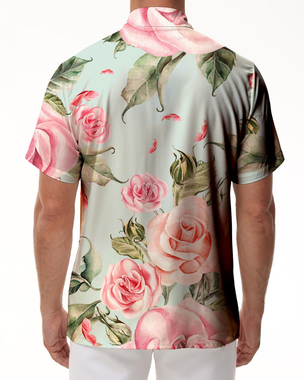 
Rose flower casual print button-down beach vacation shirt Hawaiian tropical fun men's
                