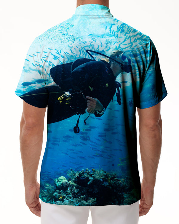 
Summer coastal men's Hawaiian shirt personality coral fish seaside beach fashion short-sleeved shirt diving
                