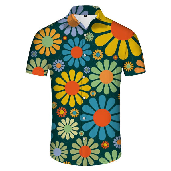 
Small chrysanthemum 3D digital printing pattern men's daily simple versatile casual loose Hawaiian button lapel pocket short sleeve
                