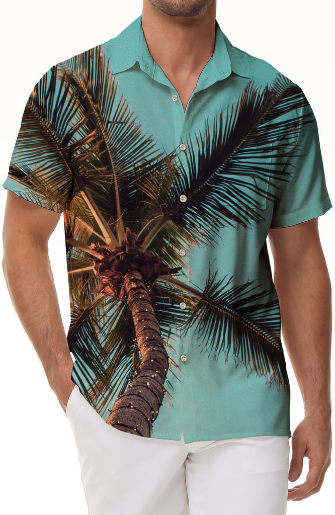 Men's 3D Printed Coconut Tree Hawaiian Shirt Casual Short Sleeve Beach Vacation Shirt Fashion Tops Shirt