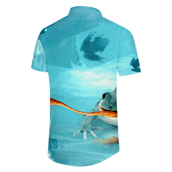 
Chameleon Personality Frog Men's Cuban Collar Shirt Casual Button Shirt Short Sleeve Holiday Beach Clothing
                