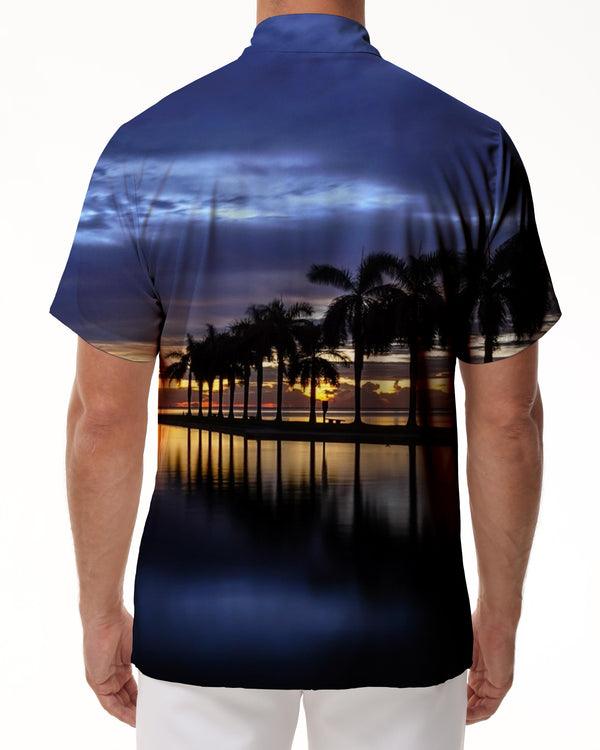 
Sea blue holiday beach shirt style beach style shirt short sleeve casual fashion tropical shirt button Hawaiian shirt men's lapel casual wear
                